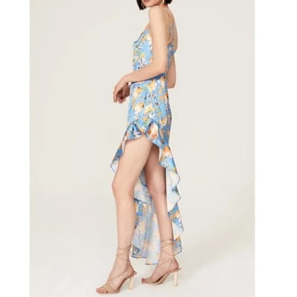 Nookie Simone Cut Out Asymmetrical Ruffle Hem Dress Blue Women's Size XS - Picture 4 of 10